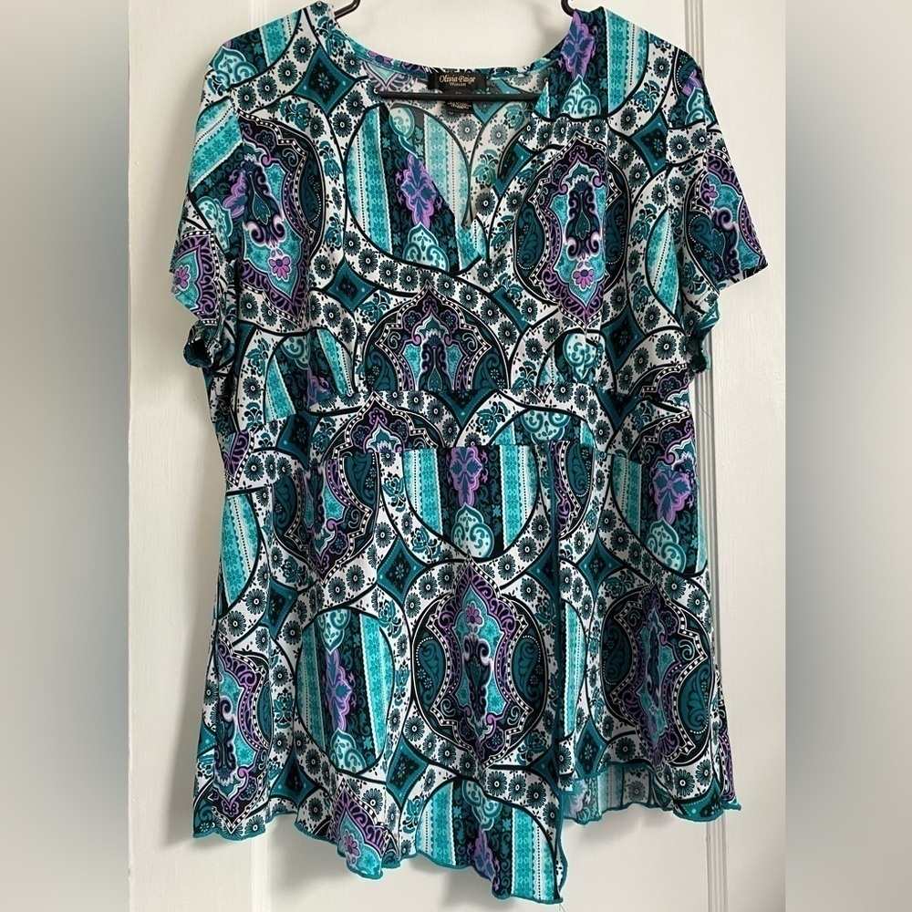 Olivia Paige Pullover Faux Wrap Short Sleeves Top Size 2X